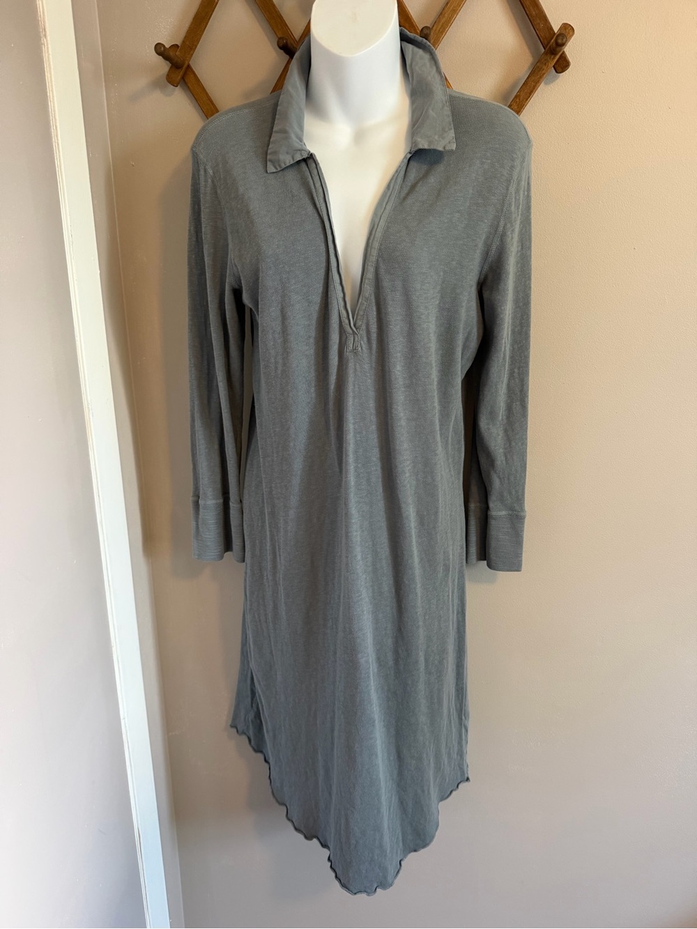 Standard James Perse Blue Slub Cotton V-Neck Polo Midi Dress Size 4